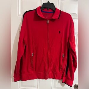 Polo Ralph Lauren Men M Red Black Full Zip Sweatshirt Track Jacket Sporty Preppy
